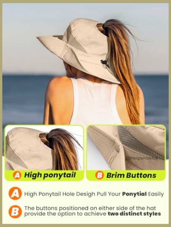 UPF 50+ Waterproof Sun Hat with High Ponytail Hole for Outdoor Activities main image 6